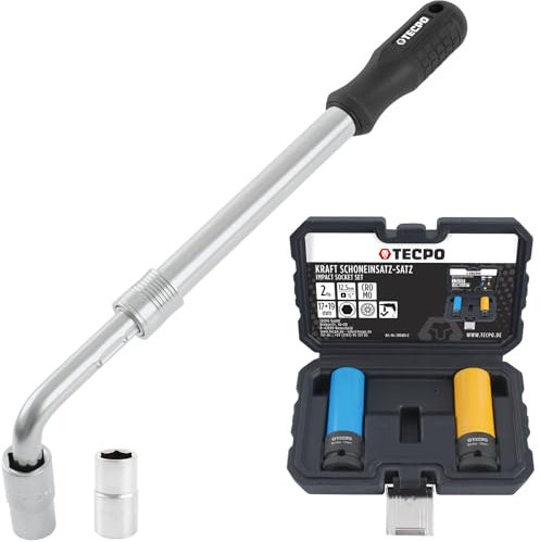 TECPO Teleskop Radmuttern Schlüssel Set mit Steckschlüssel-Einsatz 1/2 Zoll in 17/19mm und 21/23mm - mit 19mm und 17mm Schoneinsätze