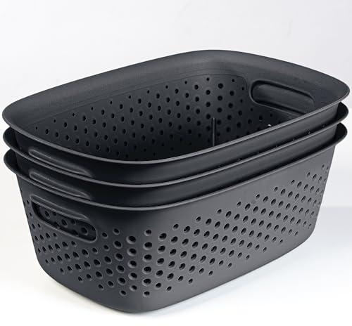 KONZEPT 3er Aufbewahrungsbox ohne Deckel klein 3,5 l, Aufbewahrungskorb aus Kunststoff, Farbe schwarz