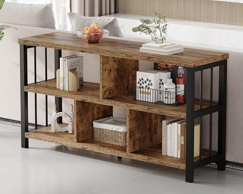 Mudmasa Bücherregal Wohnzimmerregal Standregal Würfelregal Aufbewahrungregal Büroregal mit 5 Fächern für Wohnzimmer Schlafzimmer Büro Vintagebraun-schwarz, 120x34x76 cm