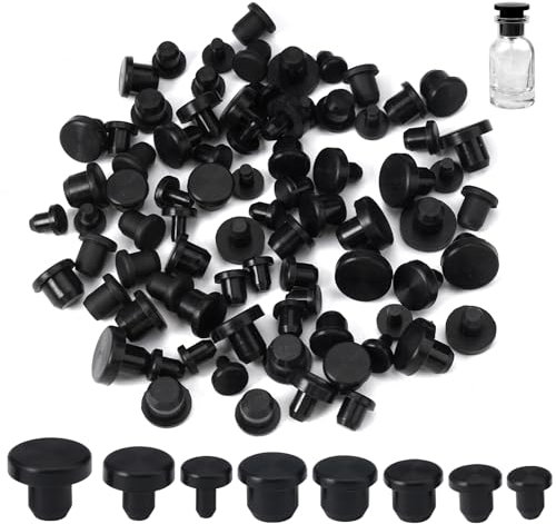 80 Stück Schwarz Verschlussstopfen, 8 Größen Silikon Schnappverschluss Lochstopfen, Gummi Lochstopfen Schwarz Rund, 4-9.5mm Runde Silikonstopfen, Abdeckkappen Gummistopfen für Löcher, Flaschen, Rohre