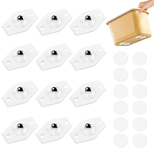 Flintronic 12PCS Self Adhesive Castors, 360 Degree Furniture Castors | Mini Swivel Castor Wheels, Ball Bearing Ball Casters for Small Furniture, Kitchen Appliances, Trash Can, Storage Box (White)
