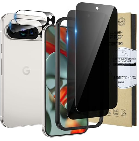 HWeggo Privacy Screen Protector for Google Pixel 9 Pro XL with Camera Lens Protector,Tempered Glass Film,9H Hardness HD,Support Fingerprint Unlock,2-Pack Each