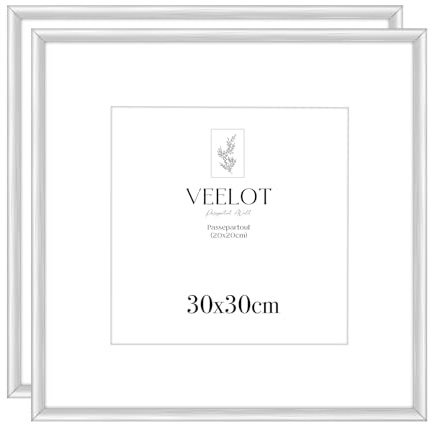 Veelot® 2x Bilderrahmen 30x30cm | Metall Aluminium,Silber mat,Passepartout 20X20cm,Picture Frame 30x30 Quadratischer Bilderrahmen mit bruchsicherem Acrylglas | Nur zur Wandmontage