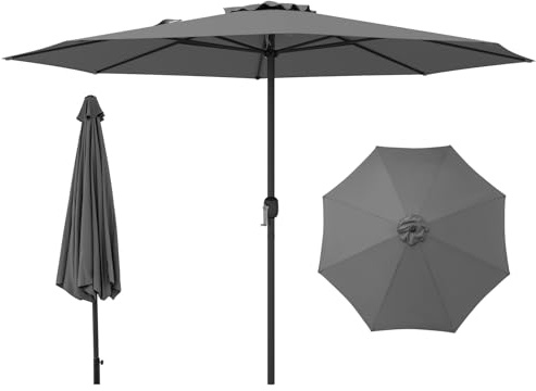 GOPLUS Sonnenschirm 350 cm, Gartenschirm Marktschirm Outdoor mit Kurbelgriff, 8 Rippen, Sonnen- und wasserabweisende Bespannung, obere Luftöffnung für Garten, Rasen, Terrasse & Poolbereich, Grau