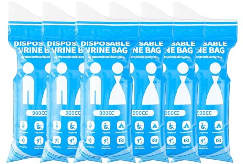 THXFUNAREA 6 Pièces Sac Urinaire,900 ML Urinoirs Portables,Pisse Debout,Toilettes Portables pour Femmes, Hommes et Enfants,Sacs Urinoirs d'urgence pour Voyages,Camping,Randonnées et Embouteillages