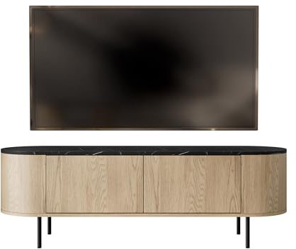 Mirjan24 TV-Schrank Lygrint 140 2D mit 2 Türen, Griffloses Öffnungssystem, Fernsehschrank, TV-Lowboard, Fernsehtisch, TV-Tisch, Unterschrank, TV-Board (Eiche Cremona/Marmor Schwarz + Schwarz)