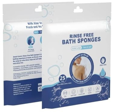 Rinse Free Bath Sponge Wipes Body Wash Wipes for Bathing -Bed Bath, Camping, Festivals, Hospitals, Gym and Travel (Pack of 1 (25 PCS))