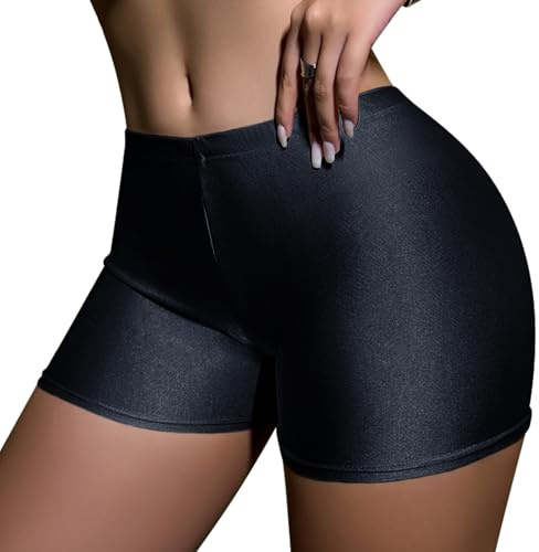 Ausing Damen Shorts Glanz Radlerhose Sexy Kurze Hose Rave Sport Hotpants Radler Metallische Sporthose Glitzer Short Neon Sommer S-L