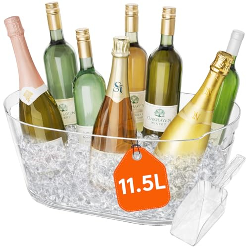 Lifewit 11,5L Sektkühler mit Eisschaufel für Cocktailbars aus Kunststoff | Groß Getränkekühler Schale mit Griffen für Wein Bier Champagne Getränke, Tragbar Getränkewanne Flaschenkühler Weinkühler