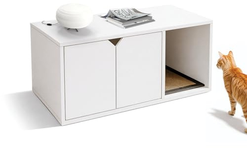 Catchi Katzenklo Schrank in Weiß – Nachhaltig & 100% recycelbar – Formaldehydfrei & Schadstofffrei – inklusive Kratzbrett – Werkzeuglose Montage – Modernes Design - 91x52x43cm