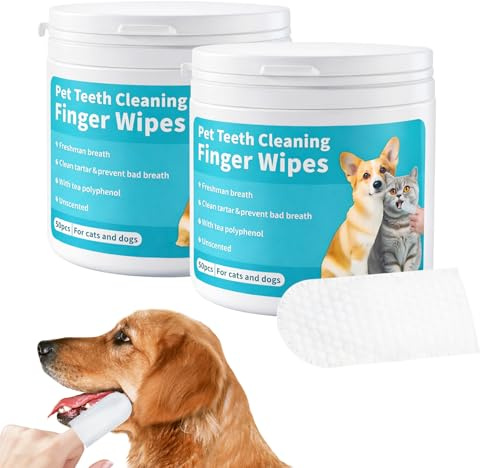 Natural Pet Dental Finger Wipes,2026 Pet Teeth Cleaning Finger Wipes for Dogs Cats,No Brushing Pets Oral Care Wipe for Fresh Breath (2 Box)