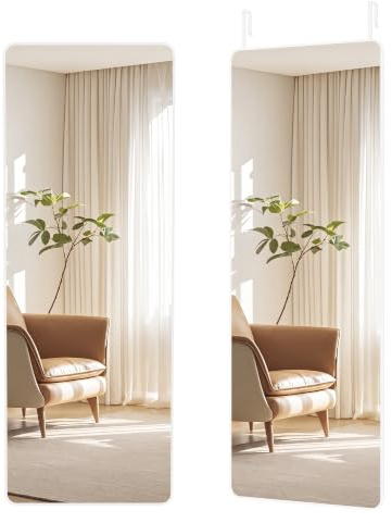SONGMICS Ganzkörperspiegel, 120 x 40 cm, rechteckiger Spiegel, Hartglas | Wand- oder Türmontage, Rahmen aus Aluminiumlegierung, Mattweiss, BERIT Kollektion LFM032WC01