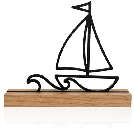 Generisch Segelboot Aufsteller aus Eichenholz – Maritime Deko mit Schiff & Welle, Holz Aufsteller 22 cm, Ostsee Deko für Fensterbank, Regal, Kommode & Geschenk für Segler