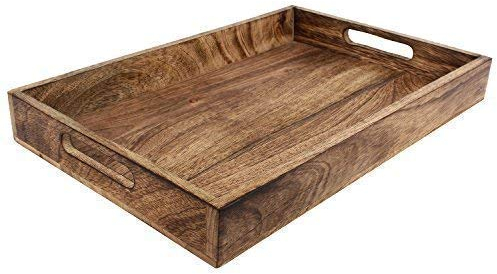 GoCraft Handmade Classic Wooden Tray Medium Size | Serveware Kitchen Accessories Tray - 15