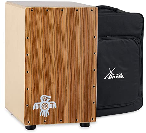 XDrum Cajon Peruana Zebrano (3 mm Schlagplatte, 9 mm Birkenkorpus, 48 cm hoch, inkl. Rucksack-Tasche)