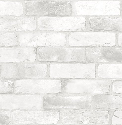 NuWallpaper NU2218 Loft Brick Peel and Stick Wallpaper, White/Off-White
