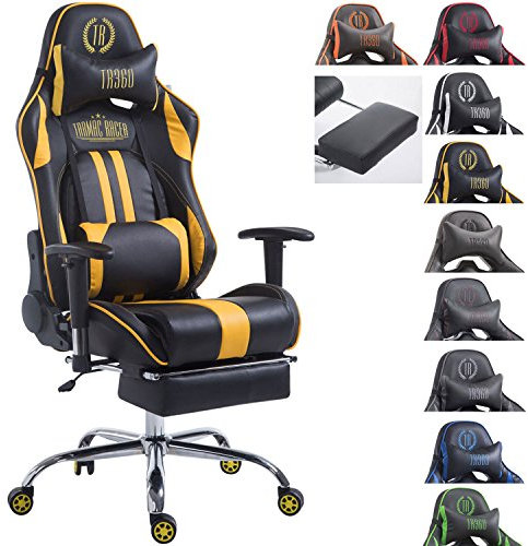 CLP Bürostuhl Limit mit hochwertiger Polsterung und Kunstlederbezug I Gamingstuhl mit Metallgestell I Höhenverstellbarer Schreibtischstuhl schwarz/gelb, mit Fußablage