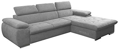 mb-moebel Ecksofa mit Schlaffunktion Eckcouch mit Bettkasten Sofa Couch L-Form Polsterecke für Wohnzimmer, Schlafsofa Sofagarnitur Wohnlandschaft - 284x196x99cm - NILUX (Hellgrau, Ecksofa Rechts)