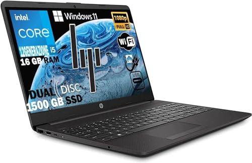 Hp 250 G9 Notebook intel core i5 1235U 12Th fino a 4,40Ghz, Ram 16Gb Ddr4,Ssd Nvme 1500GB,Display 15.6FULL HD,Pc portatile Windows 11 Pro