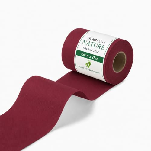 Sensalux Nature Vlies Tischläufer, 15 cm x 25m, Weinrot | CO2-neutral, stoffähnliche Meterware, Tischdeko für Hochzeit Geburtstag Party Event Catering