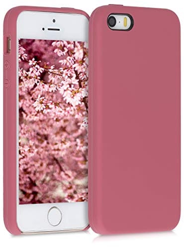 kwmobile Hülle kompatibel mit Apple iPhone SE (1.Gen 2016) / iPhone 5 / iPhone 5S Hülle - Silikon Handy Case - Handyhülle weiche Oberfläche - kabelloses Laden - Dark Rose