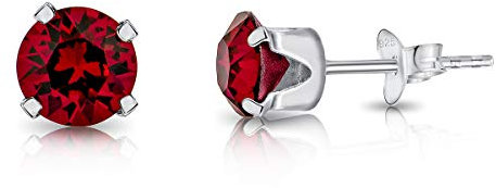 DTPsilver - Boucles d'oreilles/Clous en Argent Fin 925 et Cristaux de Swarovski® Elements Ronds - Diamètre: 6 mm - Couleur: Rubis
