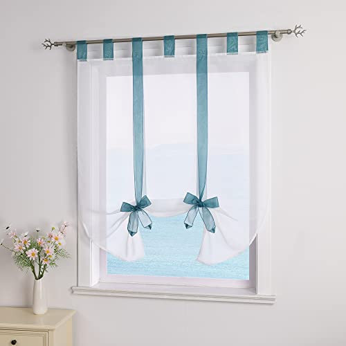 ESLIR Raffrollo mit Schlaufen Raffgardinen Voile Gardinen Küche Bindegardine Transparent Schlaufenrollo Vorhänge Modern Blau BxH 140x140cm 1 Stück