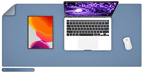 Wolaile Schreibtischunterlage aus Kunstleder: Wasser- und rutschfeste Schreibunterlage, blaue große Mausunterlage für Schreibtisch/Büro Zuhause, 91,4x43,2 cm