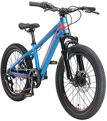 BIKESTAR Kinder Fahrrad Aluminium Mountainbike 7 Gang Shimano, Scheibenbremse ab 6 Jahre | 20 Zoll Kinderrad MTB | Blau Orange