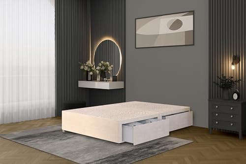 Bed Centre Flexby Divan Bed Base Only with 2 Drawers (Same Side), No Headboard - Available in 3FT, 4FT, 5FT & 6FT (3FT Single, Plush Ivory Fabric)