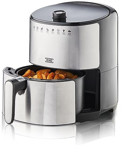 KHG Heißluft-Fritteuse Airfryer HLF-3200 silber 3,2 Liter herausnehmbarer Frittierkorb 1500 Watt Timer LED Anzeige
