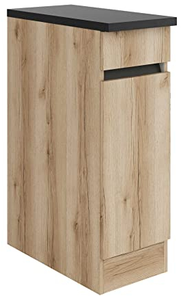 idealShopping GmbH Küchen Unterschrank mit Arbeitsplatte Kaya U306-0+ in Wildeiche Nachbildung 30 cm breit