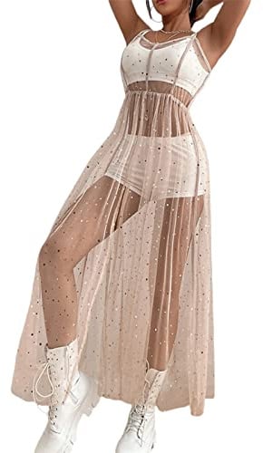Robe de plage transparente en maille transparente à paillettes pour femme