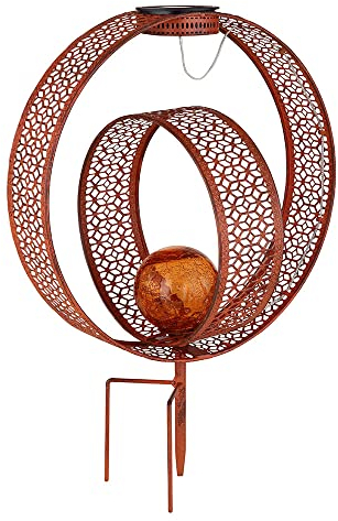 Solarlampe orientalische Kugel Dekoleuchte Garten Solar Solarlampe Metall für Außen, Crackle Glas, rost Optik, 1x LED 0,06W warmweiß, LxBxH 30x20x42 cm
