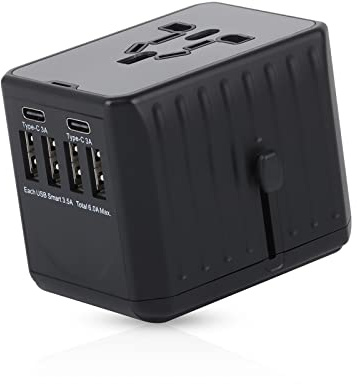 Universeller Reisesteckdosenadapter, Internationale Adaptersteckdosen mit 4 USB + 2 Typ C und Steckeradapter, Universelles Ladegerät für EU, UK, US, Kanada, Australien und andere Länder