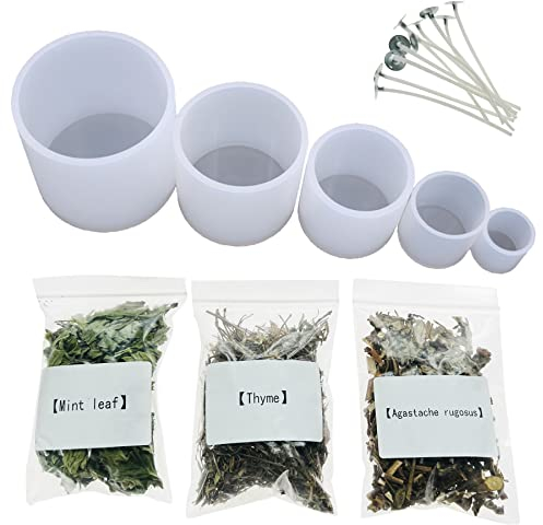 Yayatty Stampi in Resina per Candele, 5 Pz Stampi per Candele Cilindriche in Silicone con Stoppini per Candele in Cotone, Fiori Secchi Naturali per Fai Da Candele Realizzare Candele