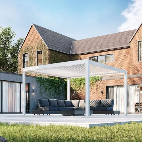 Harbour Lifestyle PergoSTET Plus 4m x 4m Square Pergola with 3 Drop Sides and LED Lighting in White