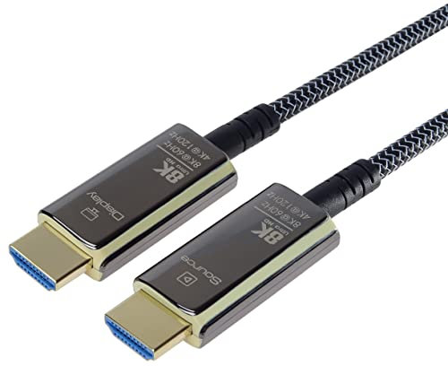 PremiumCord 8K Ultra High Speed HDMI 2.1 Optisch Aktiv Glasfaserkabel, 48 Gbit/s, HDMI 2.1, 3D, EDID, ARC, HDR, Auflösung 8K@60Hz 4320p, 4K@120Hz, Vergoldet, Länge 25 m