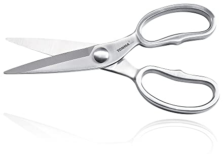 TONMA Kitchen Scissors All Purpose [Made in Japan], Japanese Solid All Stainless Steel Cooking Kitchen Shears Heavy Duty with Micro Serrated, Multipurpose Sharp Food & Herb Scissors Dishwasher Safe