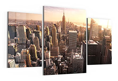 DEQORI Glasbilder Echtglas | Motiv New York City Skyline | horizontal 3-teilig 140x80 cm | große XXL Deko | Wandbilder für Wohnzimmer, Schlafzimmer, Flur & Küche | moderne Wanddeko