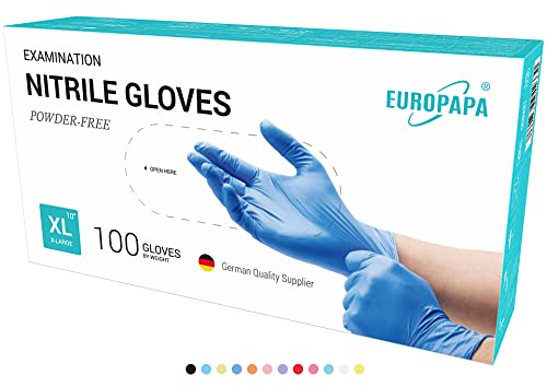 EUROPAPA® 100x Nitrilhandschuhe Einweghandschuhe Einmalhandschuhe Untersuchungshandschuhe Nitril Handschuhe puderfrei ohne Latex unsteril latexfrei disposible gloves (XL, Ocean Blau)