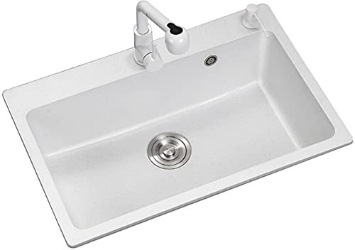 Lavello da cucina monovasca a ribalta in pietra di quarzo bianco con combinazione di rubinetto e accessori, lavanderia, lavello di utilità, apparecchi da bagno della cucina