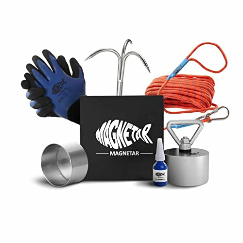 Magnetar - Magnetfischen Set - Allround 1400kg Bergemagnet - Magnetangel Paket mit Haken/Seil/Handschuhen/Schutzhülle/Kleber - 360 Angelmagnet zum Magnet fischen