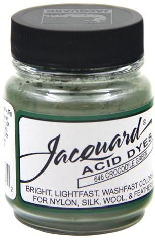 Jacquard Acid Dye (Crocodile Green 646) Professional Fabric Dye for Wool, Silk, Nylon & Protein Fibres, Highly Concentrated Powder 14g Jar