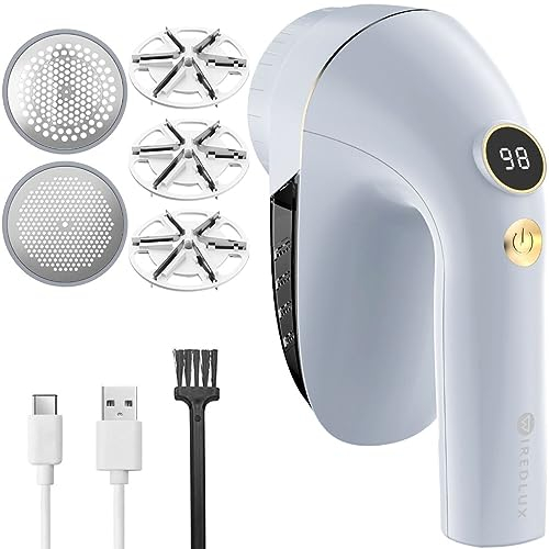 Levapelucchi Elettrico WiredLux, Ricaricabile USB Togli Pelucchi Elettrico per Abiti, 2 Coperture a Rete Adattabili, Display LED, Elimina Pelucchi Elettronico con Doppia Protezione, Accessori Inclusi