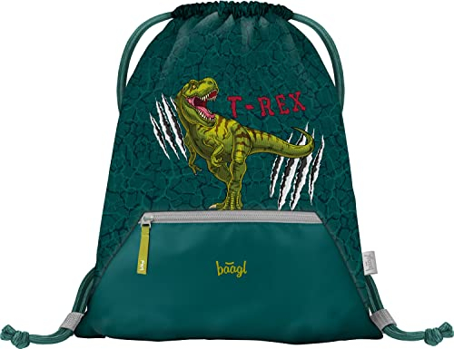 Baagl Turnbeutel für Jungen, Wasserdichte Schuhbeutel für Kinder, Schule und Kindergarten Sportbeutel, Sportsack (T-REX)