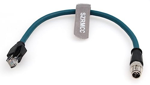 SZRMCC M12 8 Pin X-Coded Stecker auf RJ45 Ethernet Kabel Cat7e Gigabit Geschirmtes Wasserdicht Kabel für Basler GigE Cognex In-Sight Vision Industrial Kamera Sensors (Blau,30cm)