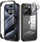 seacosmo for iPhone 15 Pro Case 6.1 Inch, Full-Body Shockproof Case with Built-in Glass Screen Protector and Camera Lens Protector Rubber Bumper Phone Case Cover for iPhone 15 Pro - Black/Clear