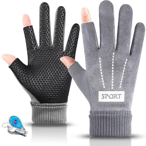 KXF Winter Warm Fingerless Gloves For Men Women Windproof Thermal Gloves with Thick Velvet Liner Lengthen Knit Cuff Fingerless Touchscreen Gloves Handwarmers Mittens For Cycling Running (Gray-1)