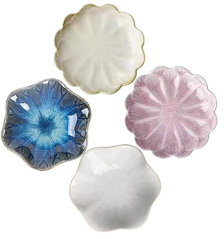 ifundom 4pcs Kiln-Turned Ceramic Plates Sauce Bowls for Dinner Hot Pot Side Dishes Decorative Dinnerware for Housewarming